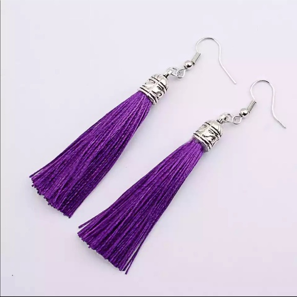 Jewelry - Bohemian silver top tassel drop earrings in purple Jewelry - Bohemian silver top tassel drop earrings in purple